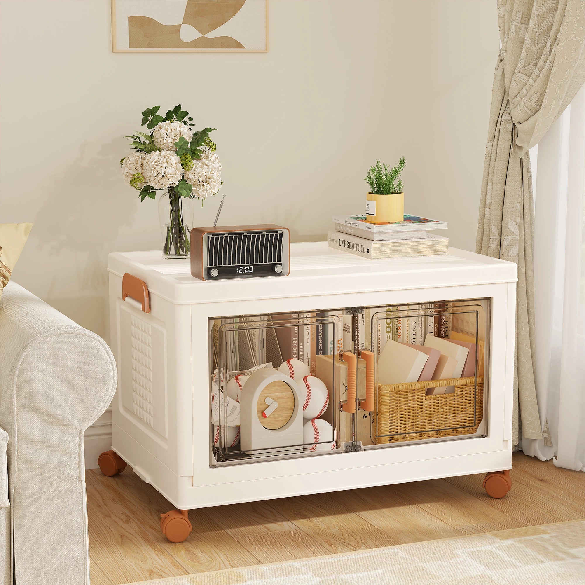 Enhomee Plastic Storage Bins with Lids, Clear Storage Bins on Wheels,Stackable Storage Box Closet Organizer