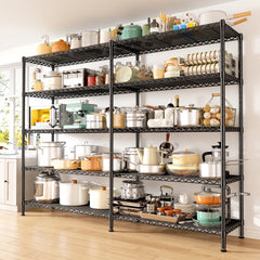 REIBII 70"W L-Shaped Wire Shelving, 1600lbs Adjustable Metal Shelves, Storage Racks Units for Pantry, Kitchen