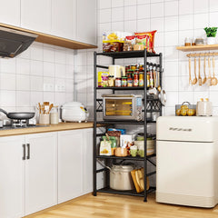 REIBII 6-Tier Waterproof Wire Storage Shelving, Reinforced Steel Organizer with Leveling Feet & Side Hooks for Pantry Basement Laundry