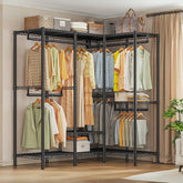 Raybee 76"W Clothing Rack with Shelves, 1100lbs Heavy Duty Clothes Rack, Metal Clothing for Hanging Clothes