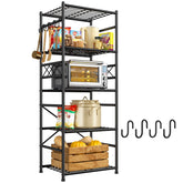 REIBII 6-Tier Waterproof Wire Storage Shelving, Reinforced Steel Organizer with Leveling Feet & Side Hooks for Pantry Basement Laundry