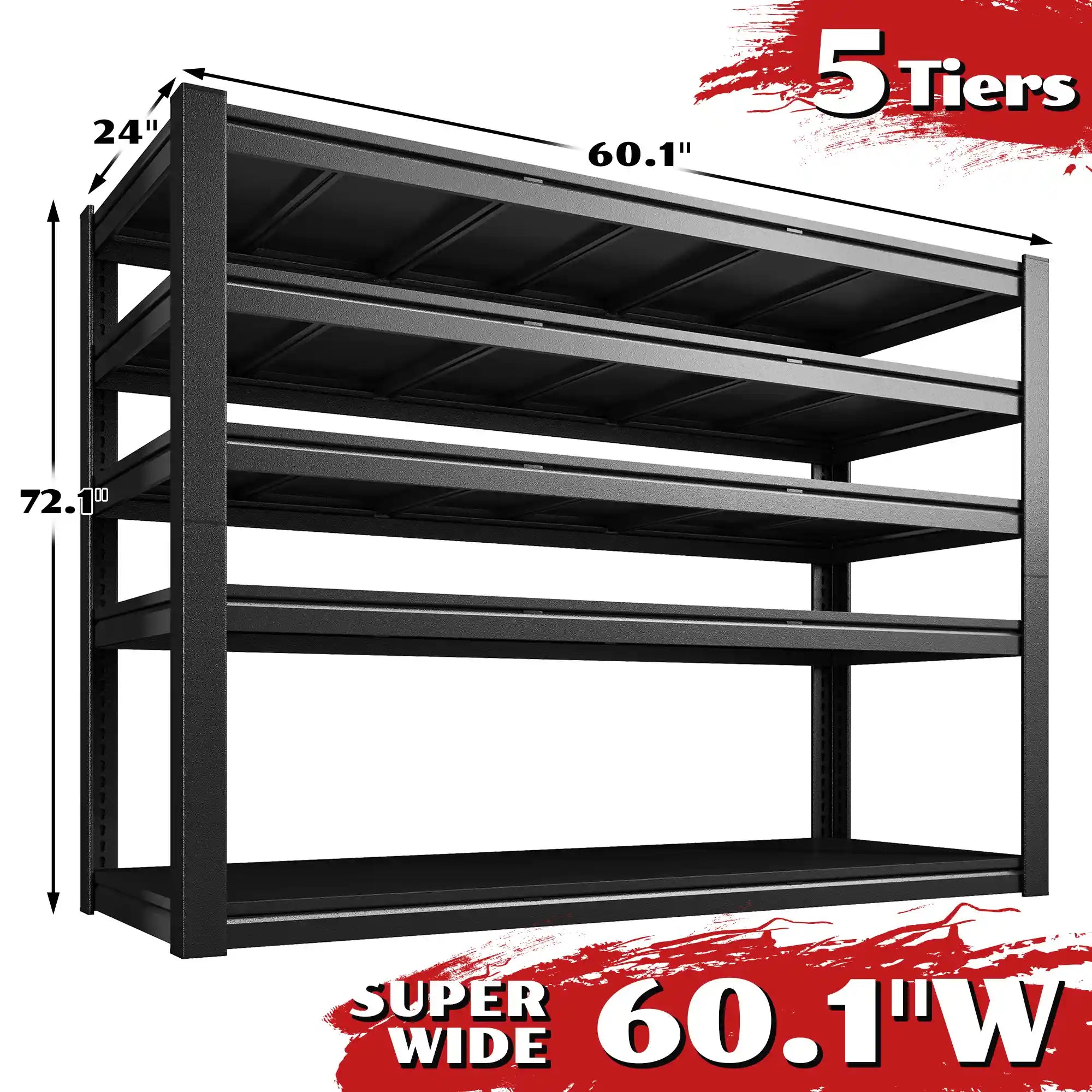REIBII 60"W x 72"H 5-Tier Industrial Garage Shelving,3000LBS Heavy Duty Storage Shelves,Adjustable Metal Shelving for Basement Warehouse
