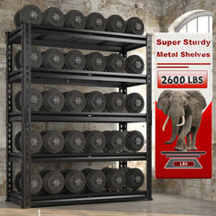 2600 lbs heavy duty garage shelving supports heavy storage items, tools, and equipment with a strong metal construction.