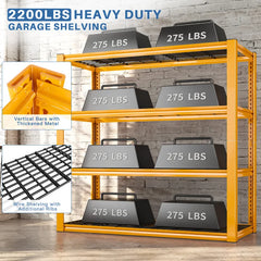 Reibii 4-Tier Shelves 60"H Garage Shelving Units 2200 LBS Free Assembly Tools Included for Basement, Warehouse, Workshop