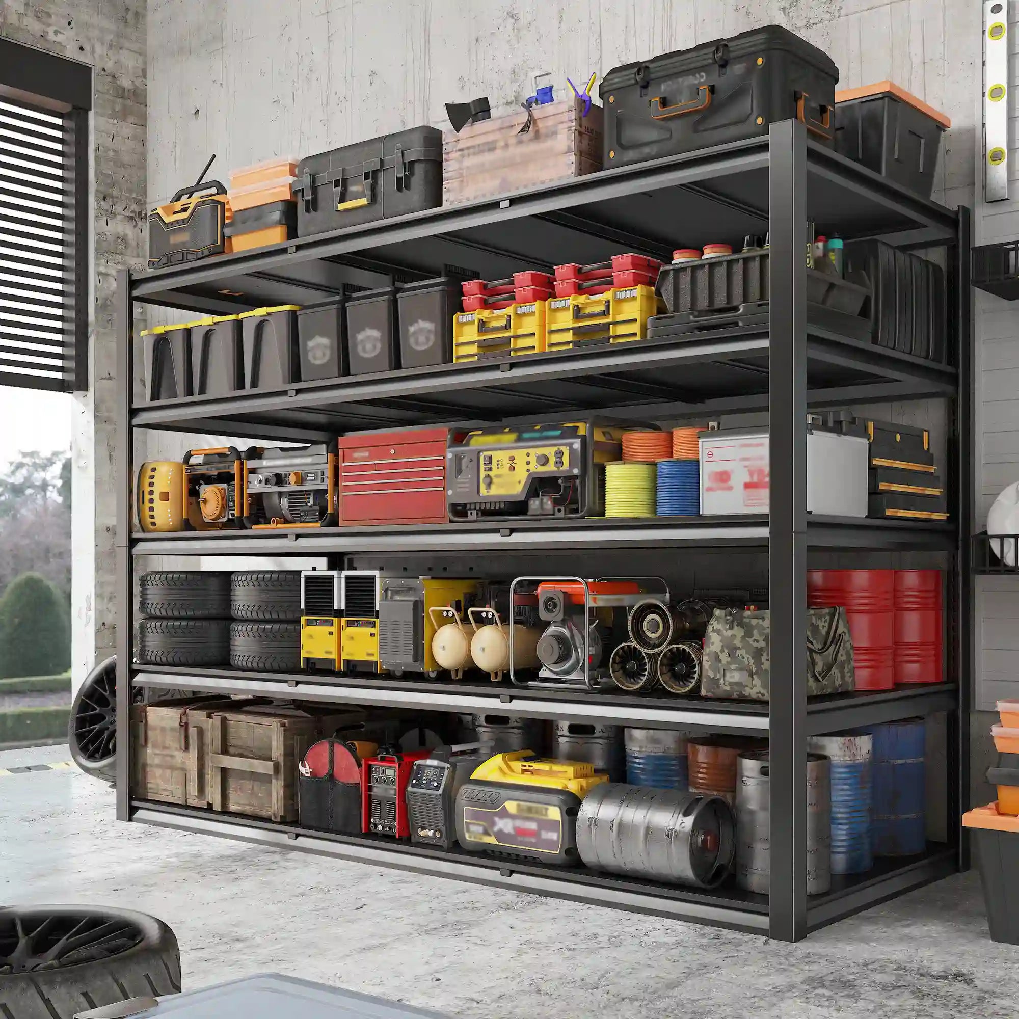 REIBII 60"W x 72"H 5-Tier Industrial Garage Shelving,3000LBS Heavy Duty Storage Shelves,Adjustable Metal Shelving for Basement Warehouse
