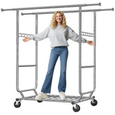 Raybee 75"W x 68"H Double Rolling Clothes Rack with Wheels,630LBS Heavy-Duty Commercial Garment Rack, For Bedroom