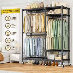 Raybee Heavy Duty Portable Clothes Rack With Wheels,Clothing Rack For Hanging,Garment Rack For Bedroom