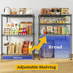 Reibii 3-Shelf Wire Storage Shelves, 18"W Adjustable Small Wire Shelving Units, Metal Wire Rack for Kitchen Pantry Bedroom