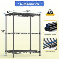 Reibii 3-Shelf Wire Storage Shelves, 18"W Adjustable Small Wire Shelving Units, Metal Wire Rack for Kitchen Pantry Bedroom