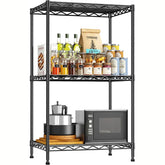 Reibii 3-Shelf Wire Storage Shelves, 18"W Adjustable Small Wire Shelving Units, Metal Wire Rack for Kitchen Pantry Bedroom