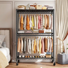 Raybee 81"H 440LBS Rolling Clothes Rack, Portable Closet for Hanging, Adjustable Clothing Rack with Wheels For Bedroom