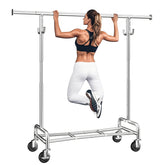Raybee Heavy-Duty Rolling Clothes Rack, 75" Extra Wide 67"H Garment Rack with Shelf & 4 Side Hooks | 450LBS Capacity, Extendable Hanging Bar, 360° Lockable Casters, Side Hooks