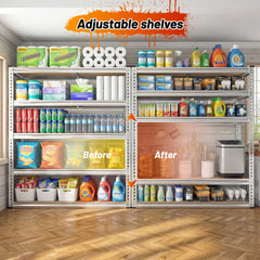 REIBII 40"W Galvanized Metal Shelving Unit, Adjustable Industrial Storage Rack,Heavy Duty Storage Shelves for Pantry, Kitchen, Laundry Room, Garage & Utility Room
