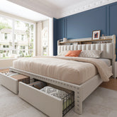 Reibii Heavy Duty Upholstered Bed Frame with 2 Storage Drawers & 2-Tier Storage Headboard, Noise-Free Platform Bed, No Box Spring Needed