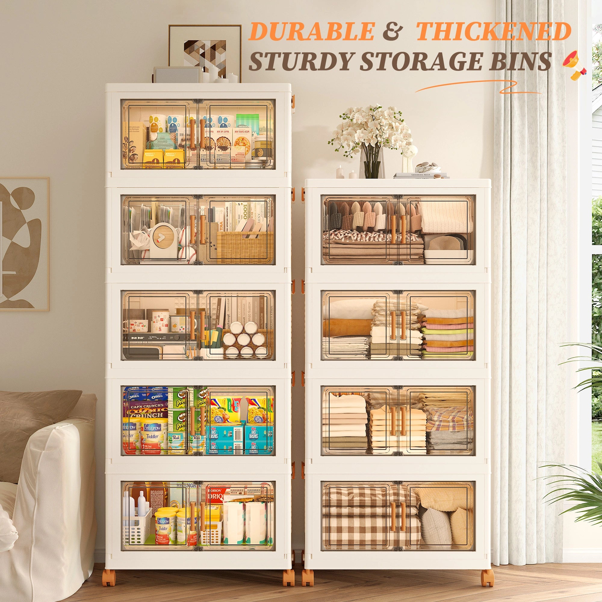 Enhomee Plastic Storage Bins with Lids, Clear Storage Bins on Wheels,Stackable Storage Box Closet Organizer