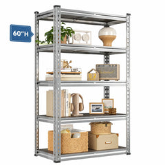 Reibii 5-Tier Galvanized PP Storage Racks for Kitchen, Pantry, Garage, Warehouse – Heavy Duty Metal Shelf Organizer