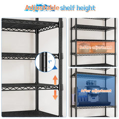 Reibii 8-Tier Wire Shelving Storage Rack, Adjustable Metal Shelving Unit, 1200LBS Capacity, Strong Coating, Plastic Foot Pads, 2-Way Use for Kitchen, Office & Commercial Use