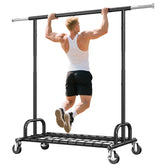 Raybee 75"W clothes rack on wheels,Garment Rack with Shelves, Rolling Clothes Racks
