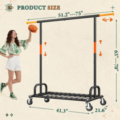Raybee 75"W clothes rack on wheels,Garment Rack with Shelves, Rolling Clothes Racks