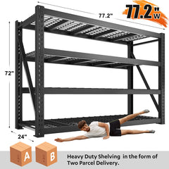REIBII 77.2" W Freestanding Bulk Storage Rack with Steel Wire Decking and 4 Shelves
