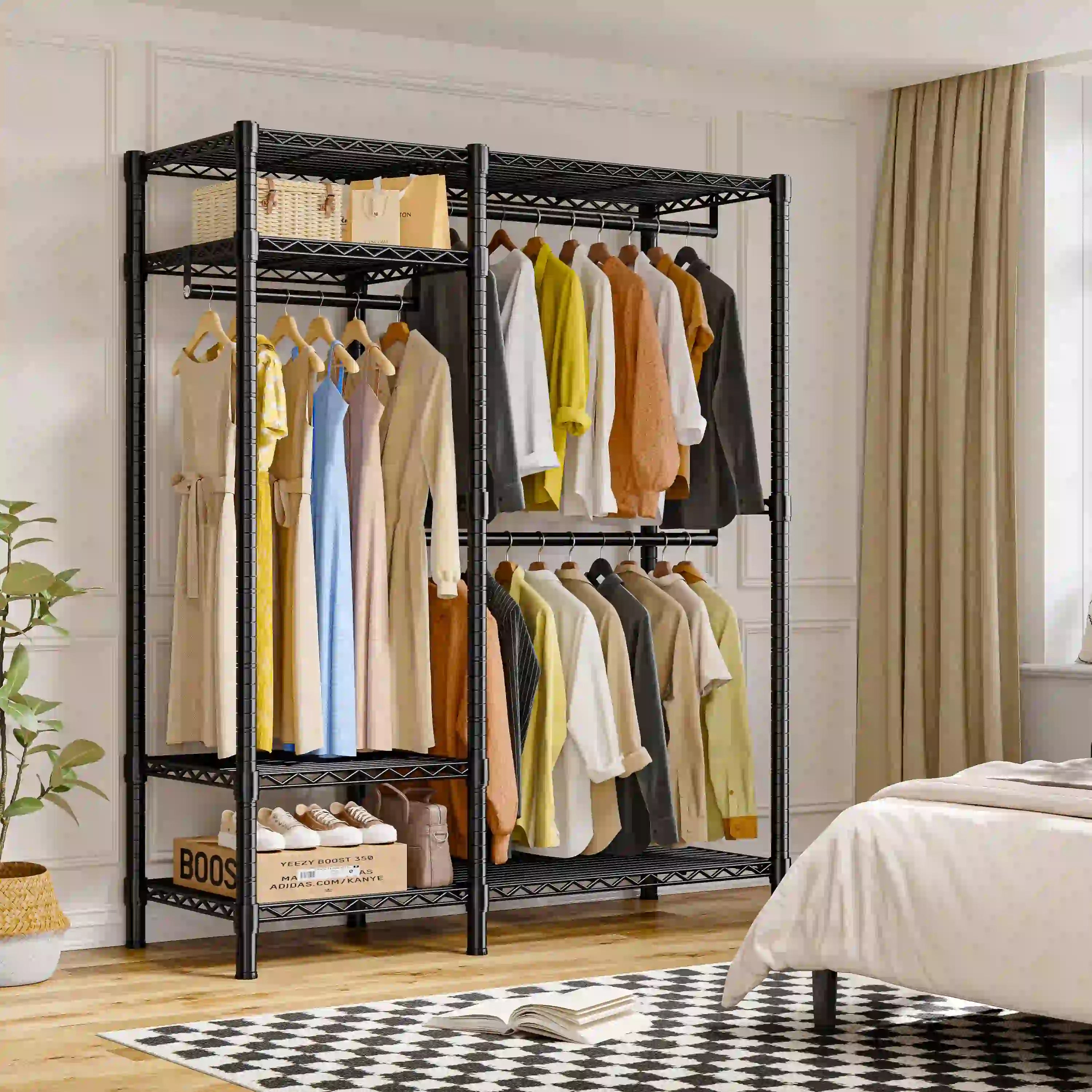 Raybee Heavy Duty Wire Garment Rack,Garment Rack For Hanging,Adjustable Portable Clothes Rack,For Bedroom