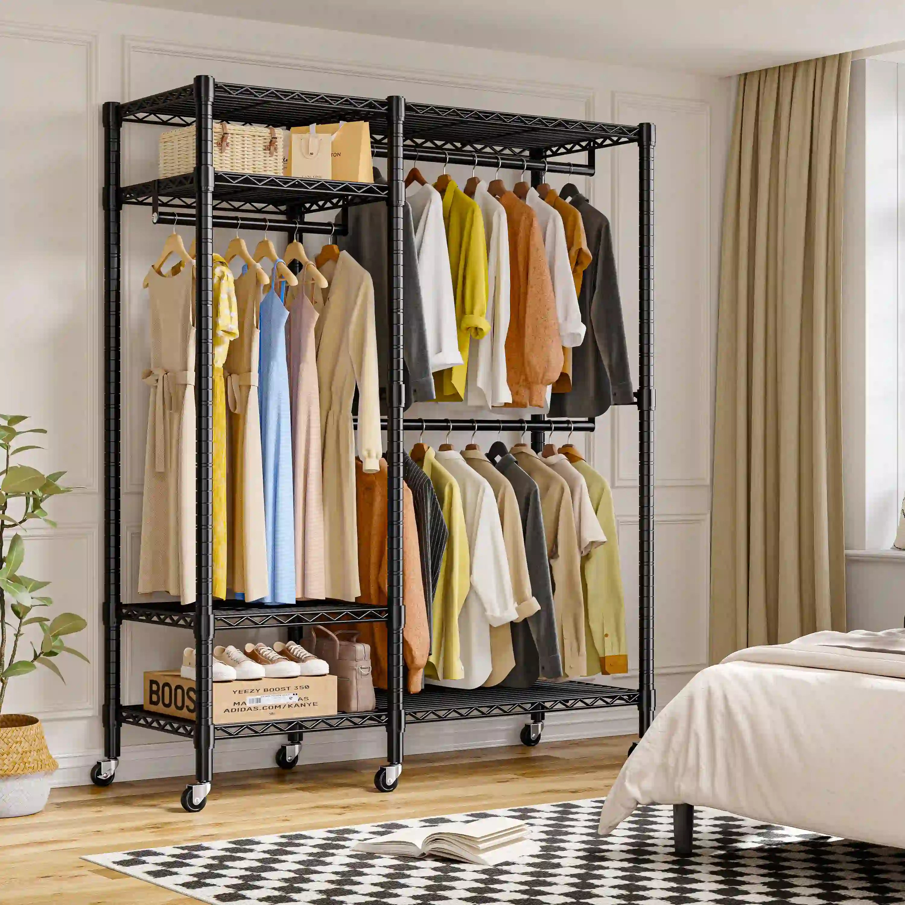 Raybee Heavy Duty Wire Garment Rack,Garment Rack For Hanging,Adjustable Portable Clothes Rack,For Bedroom