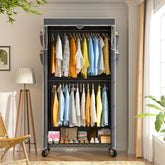 Raybee 79"H Clothes Rack with Cover,Clothing Racks With Wheels for Hanging,Adjustable, Portable Clothes Rack