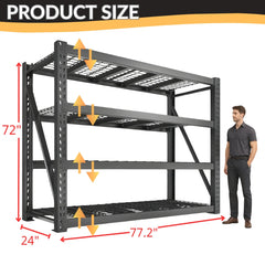 Heavy Duty Shelving Dimension:77.2" W x 24" D x 72" H/unit