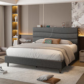 Reibii 880LBS Upholstered Bed Frame, Adjustable Headboard with Charging Station, Noise-Free & Easy Assembly