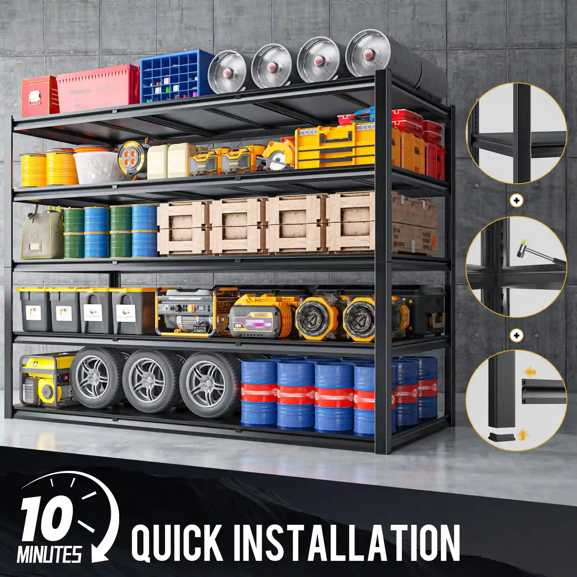 REIBII 60"W x 72"H 5-Tier Industrial Garage Shelving,3000LBS Heavy Duty Storage Shelves,Adjustable Metal Shelving for Basement Warehouse