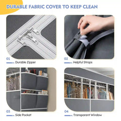 Raybee 76"W Heavy Duty Clothes Rack with Cover,1150LBS Wardrobe Closet,Adjustable Portable Closet for Bedroom