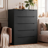REIBII Modern Black Tall Dresser, Wooden Chest of Drawers with Ample Storage for Bedroom, Closet, Living Room & Entryway