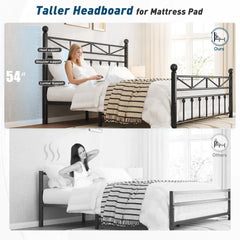 REIBII 54" Tall Headboard Metal Platform Bed Frame with LED Lights, 883 LBS Reinforced Steel Support, 12.7" Under-Bed Storage, Noise-Reducing Slats, No Box Spring Needed