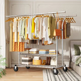 Raybee 70"H 630LBS Clothes Rack On Wheels, Adjustable Garment Rack , Commercial Metal Clothing Rack with Shelves, Chrome