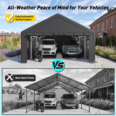 REIBII Heavy Duty 2 Car Carport, 20x20 FT Portable Garage Carport, All Weather Portable Garage Shelter, Removable Sidewalls, Outdoor Storage & Party Tent