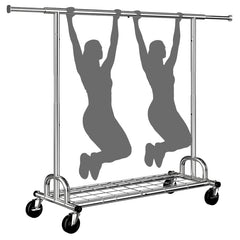 Raybee Heavy Duty Extendable Clothes Rack, 75"W Adjustable Rolling Garment Rack with Storage Shelf, 360° Lockable Wheels & Tool-Free Assembly for Bedroom Dorm Laundry