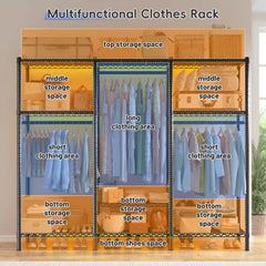 Raybee 75.5"H Heavy Duty Clothes Rack with Cover,800LBS Portable Clothes Rack for Bedroom,Wire Garment Rack