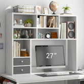 Reibii White Desk Hutch for Dorm, Fits 27" Monitor, Large Capacity Desk Shelf, Adjustable Dorm Shelves Over Desk, Home Office
