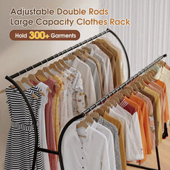Raybee Double Rod Clothes Hanger Rack, Metal Rolling Clothing Rack With Wheels, 52"W x 20"D x (63"-69")H