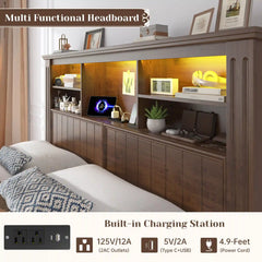 Reibii 900lbs Platform Bed Frame with Storage Headboard & 4 Drawers, LED Lighting with USB Charging