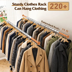 Raybee 75"W x 68"H Double Rolling Clothes Rack with Wheels,650LBS Heavy-Duty Commercial Garment Rack, For Bedroom