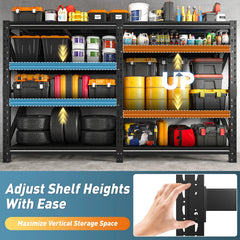 REIBII 86.6"W Heavy‑Duty 4‑Tier Industrial Metal Storage Shelving, 6400 LBS Total Load, Dense Grid Deck, Adjustable Shelves for Garage Warehouse Workshop