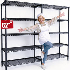 REIBII 62" W Wire Shelving Units Load 1550lbs, 5-Tier Metal L Shaped Shelves, Adjustable Shelving Rack for Pantry Kitchen Closet