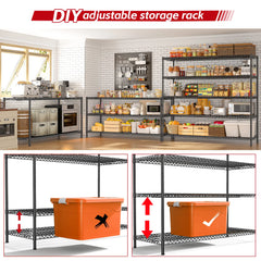 Reibii 55.5"W Wire Shelves,3200 lbs Heavy Duty Storage Shelves, Metal Shelves for Garage Kitchen Basement