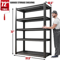 REIBII Shelf Being 31.6" wide by 16.6" deep by 72" high and having 5 levels of metal shelving units