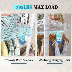 Raybee heavy duty clothing hanging rack with hanging rods and shelves