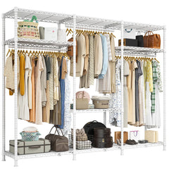 Raybee white clothing rack with shelves