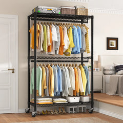 Raybee 79"H Clothing Rack With Wheels, Rolling Garment Rack For Hanging,Portable Closets