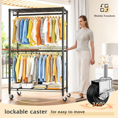 Raybee 79"H Clothing Rack With Wheels, Rolling Garment Rack For Hanging,Portable Closets
