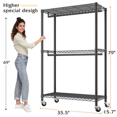 Raybee 79"H Clothing Rack With Wheels, Rolling Garment Rack For Hanging,Portable Closets
